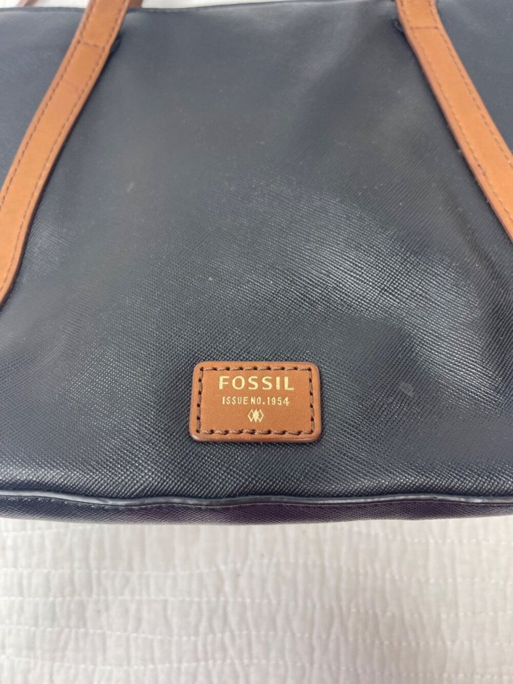 Fossil 1954 Black Brown Leather-Trimmed Classic Tote Bag Crossbody Strap - Picture 4 of 16